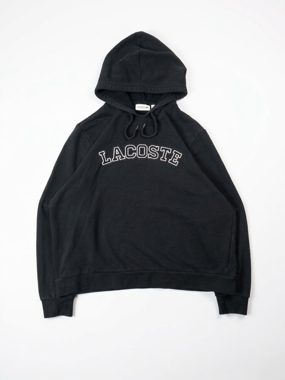 Lacoste Hoodie Mens US 3XL FR 8 Black Archival Applique Logo Sweatshirt